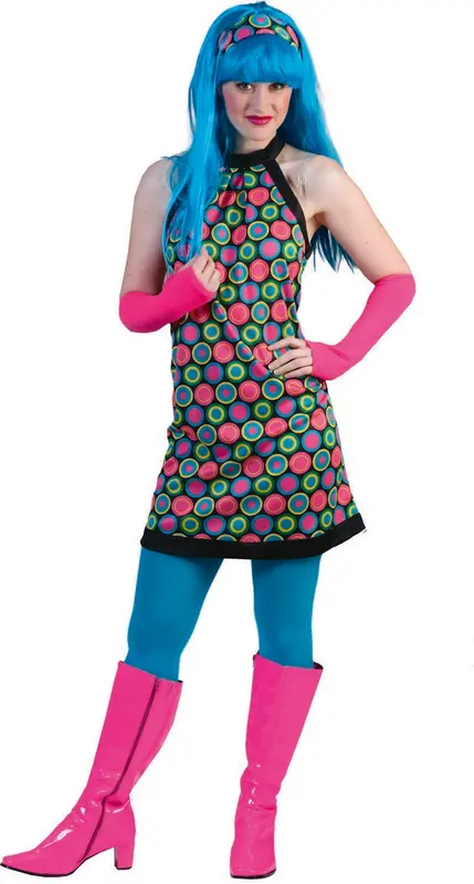 Retro dress pink (jurk + sjaal) mt.44/46