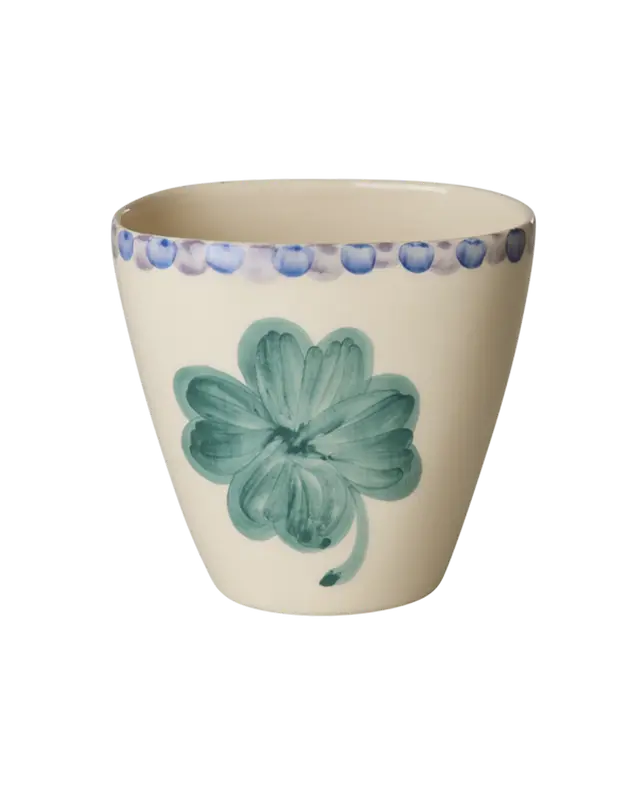 Rice - Ovaal Keramiek Beker - Zacht groen - Hand-painted Good Luck Clover