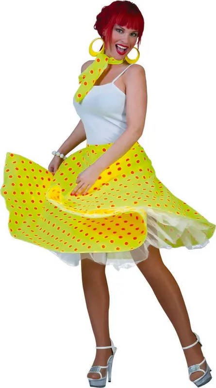 Rock 'n Roll rok + sjaal neon yellow (one size)