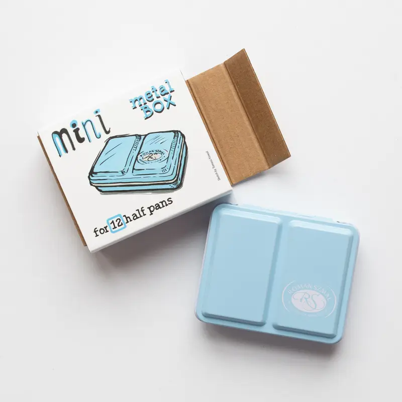 Roman Szmal Empty Metal Watercolour Box Mini, Holds 12 Half-Pans Blue