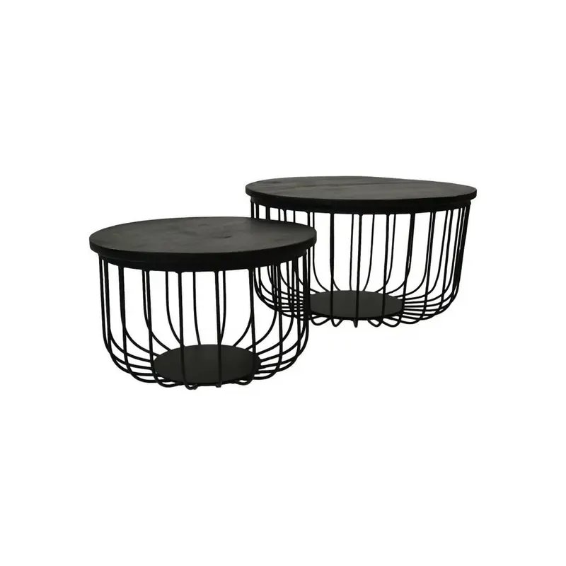 Salontafel Maden - ø60 cm - Zwart - Mangohout/ijzer - Set van 2