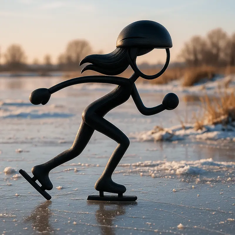 Schaatser Vrouw beeldje – Stickyman minimalistisch en stijlvol