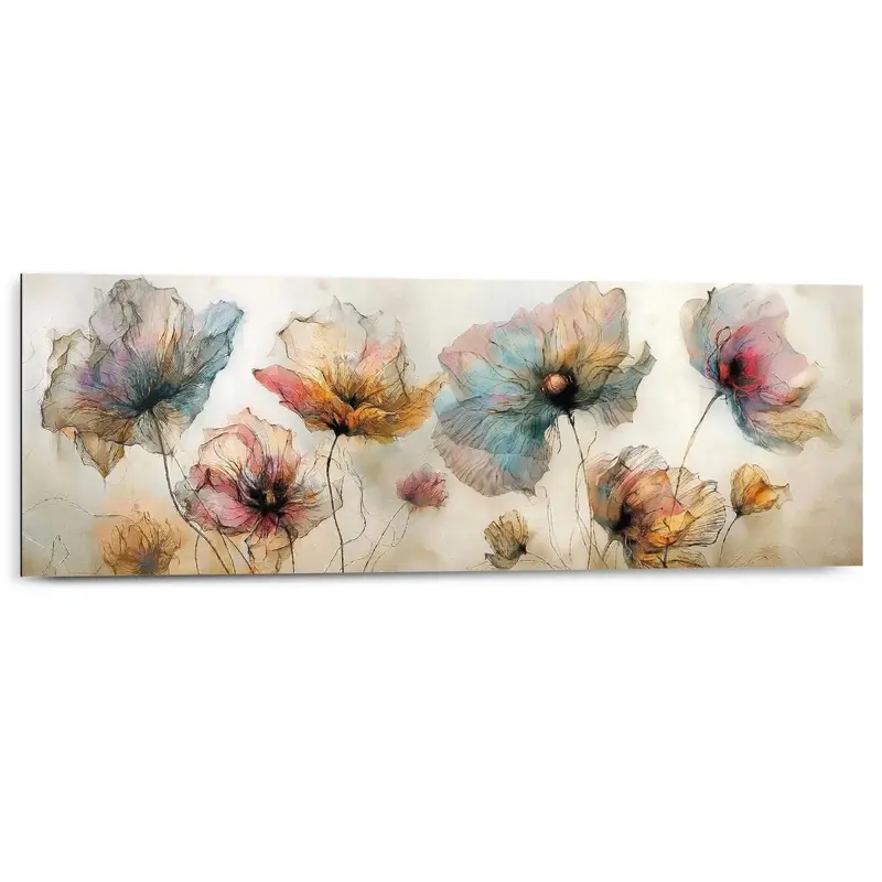 Schilderij Aquarel bloemen 30x90