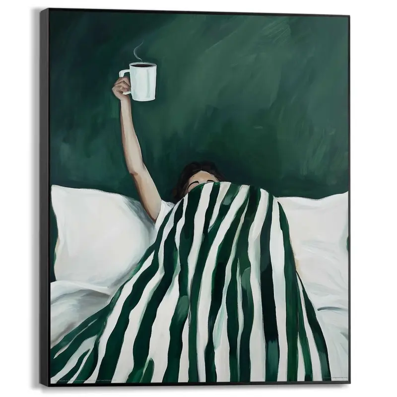 Schilderij Koffie in bed 50x40