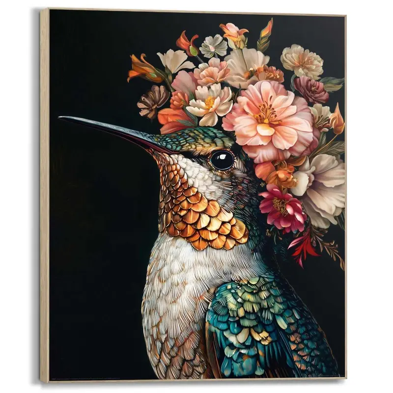 Schilderij Kolibrie met bloemenkroon 40x50