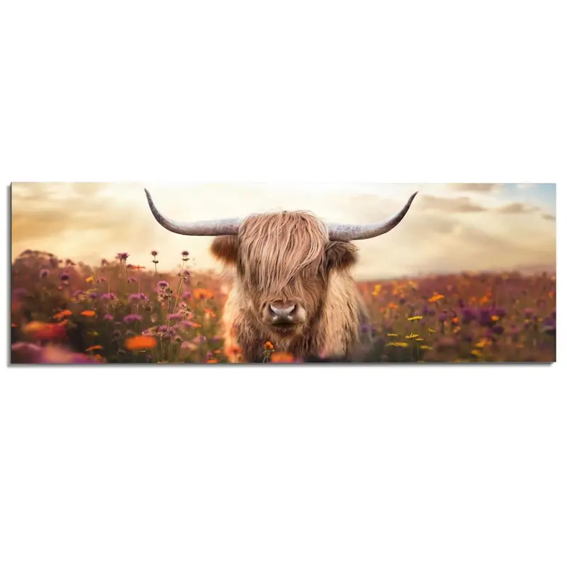 Schilderij Lente schotse hooglander 52x156