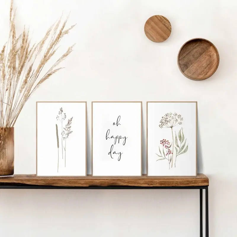 Schilderijen set Gedroogde bloemen