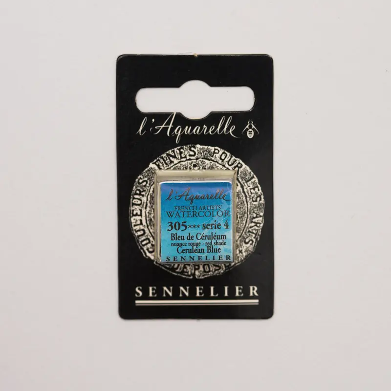 Sennelier l'Aquarelle 305 Cerulean Blue Red Shade half pan S4