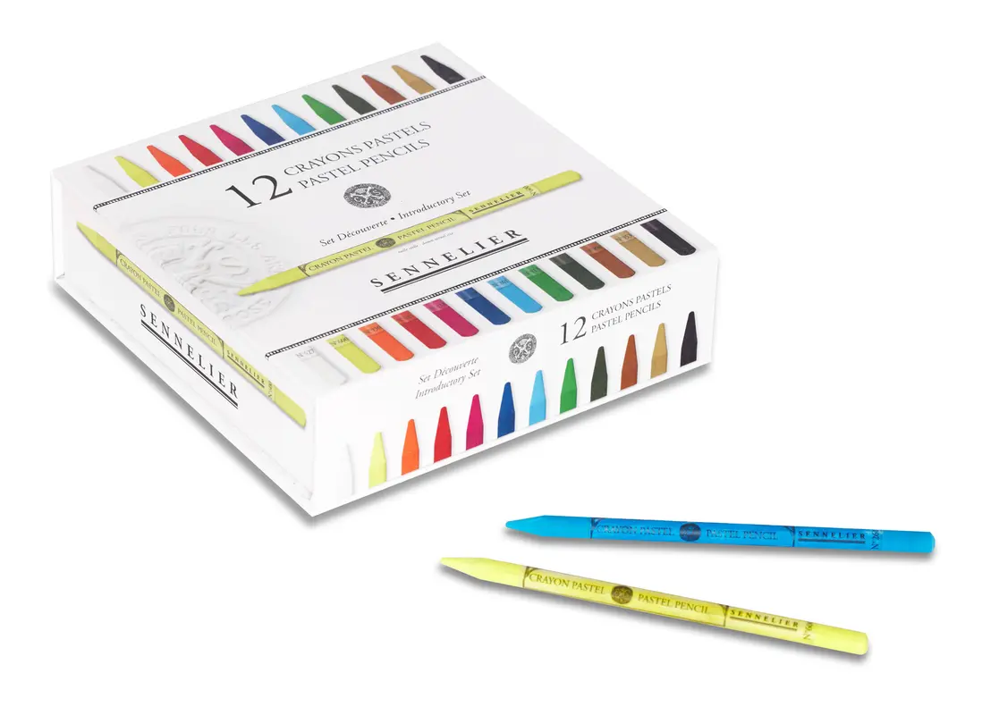 Set of 12 assorted Sennelier Pastel Pencils + 12 empty slots for 12 pencils
