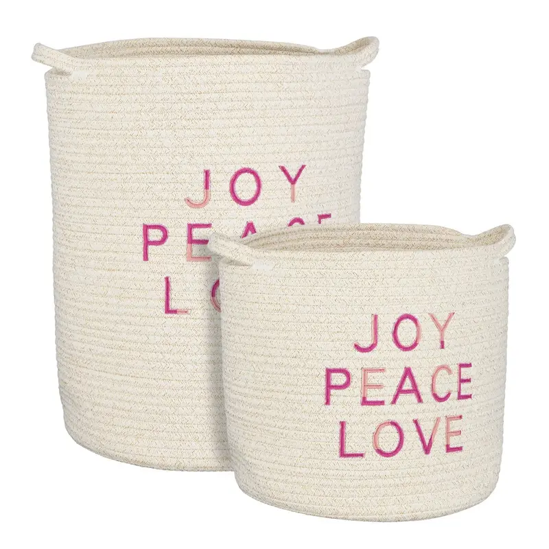 Set Opbergmanden JOY PEACE LOVE – Wit – Katoen