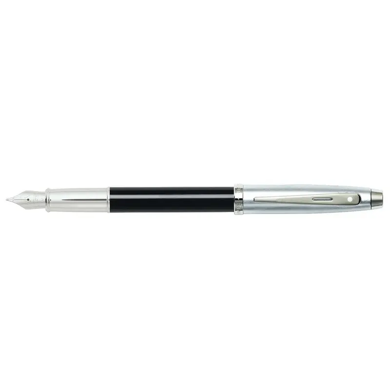 Sheaffer 100 Glossy black barrel brushed chrome cap nickel plated vulpen