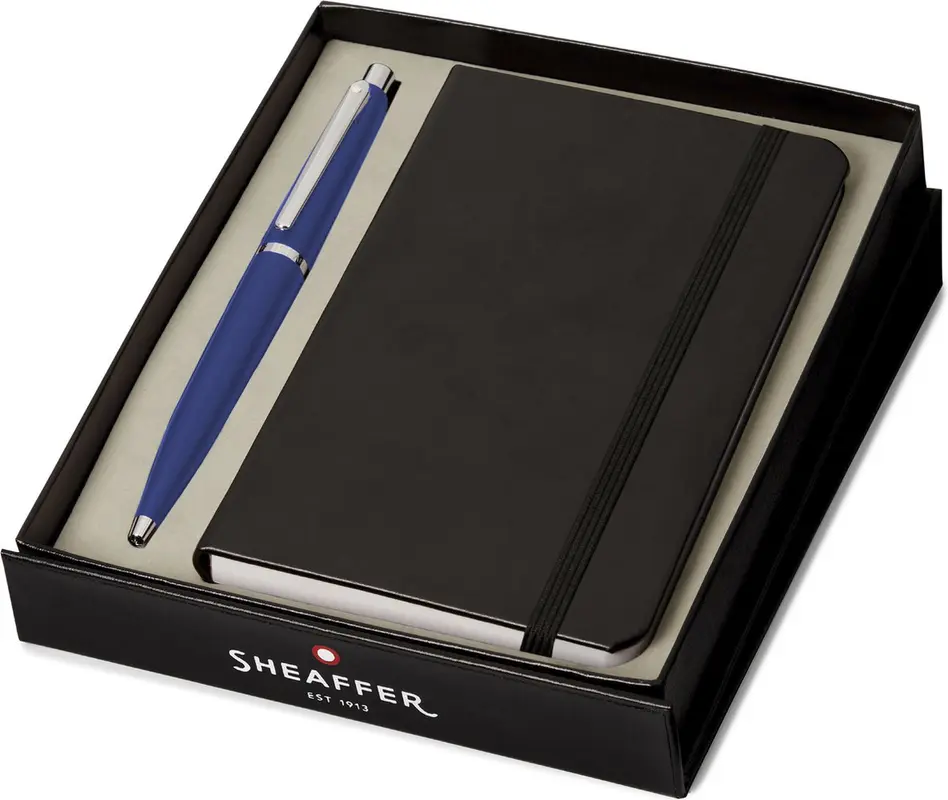 Sheaffer VFM giftset Blue Nickel balpen met A6 notebook