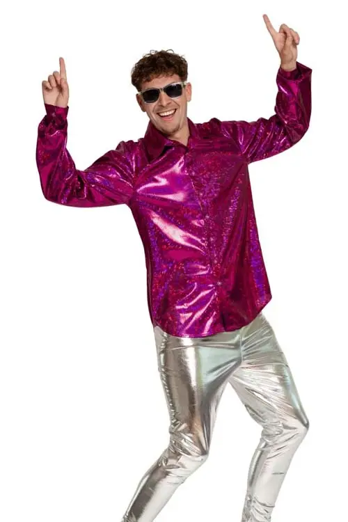 Shiny disco blouse fuchsia mt. M