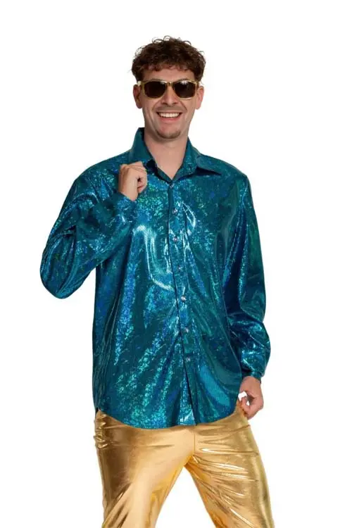 Shiny disco blouse turquoise mt. XL