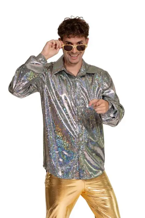 Shiny disco blouse zilver mt. XL