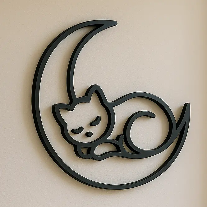Slaapkat op Maan – Minimalistische Wanddecoratie
