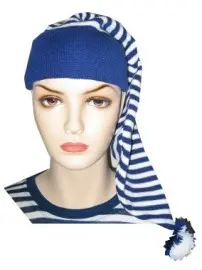 Slaapmuts blauw/wit