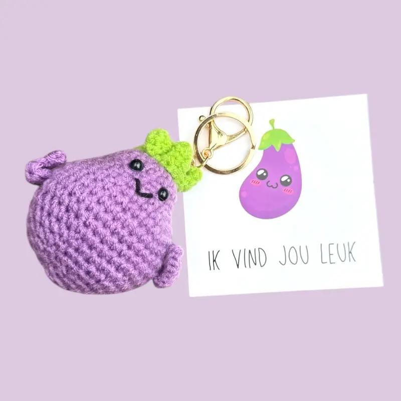 Sleutelhanger gehaakt Aubergine