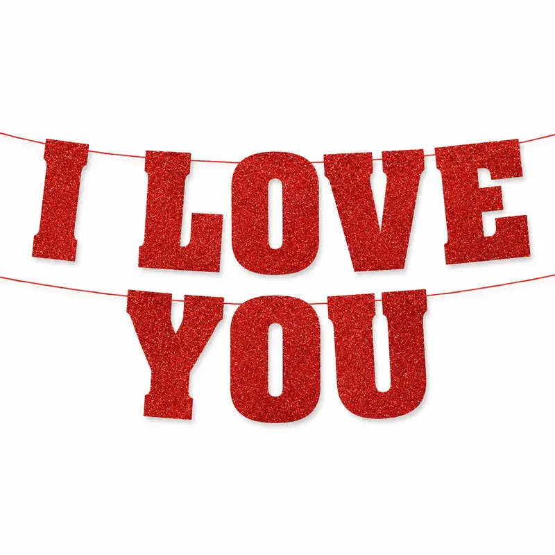 Slinger I love you glitter rood 40cm 7m