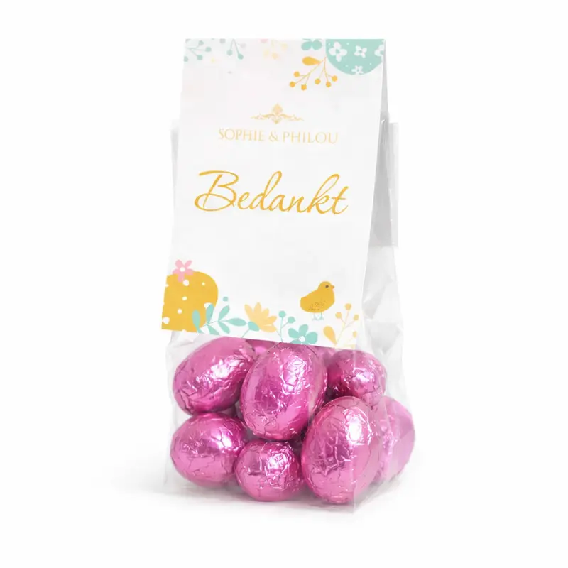 Sophie & Philou Bedankt Paaseitjes Licht Fuchsia 15 Luxe Chocolade Eitjes