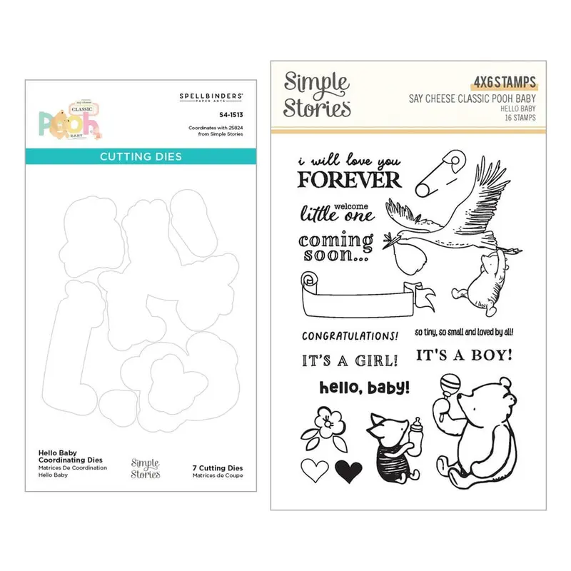 Spellbinders - Classic Pooh Baby Stamp & Die Bundle Hello Baby
