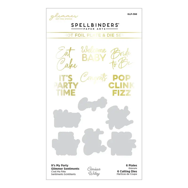 Spellbinders - It's My Party Glimmer Sentiments Hot Foil Plate & Die Set