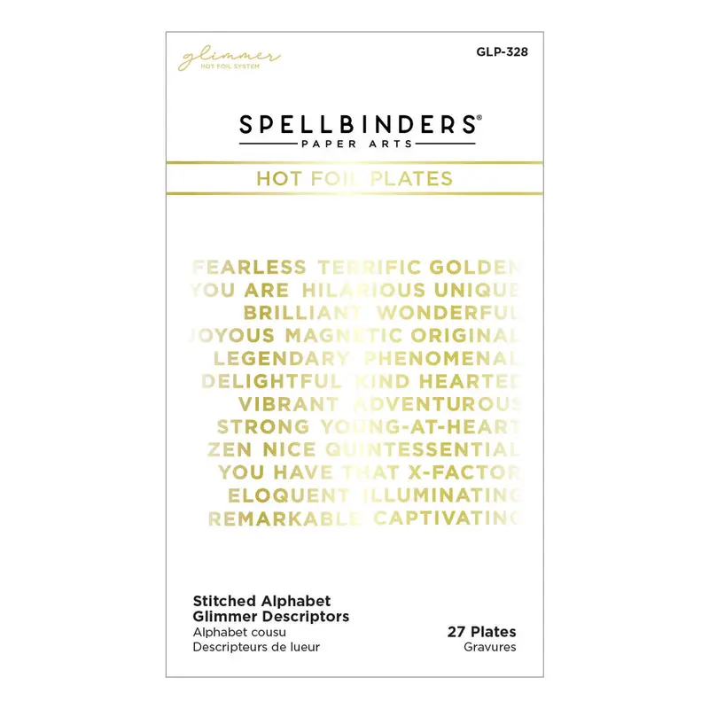 Spellbinders - Stitched Alphabet Glimmer Descriptors Glimmer Hot Foil Plate