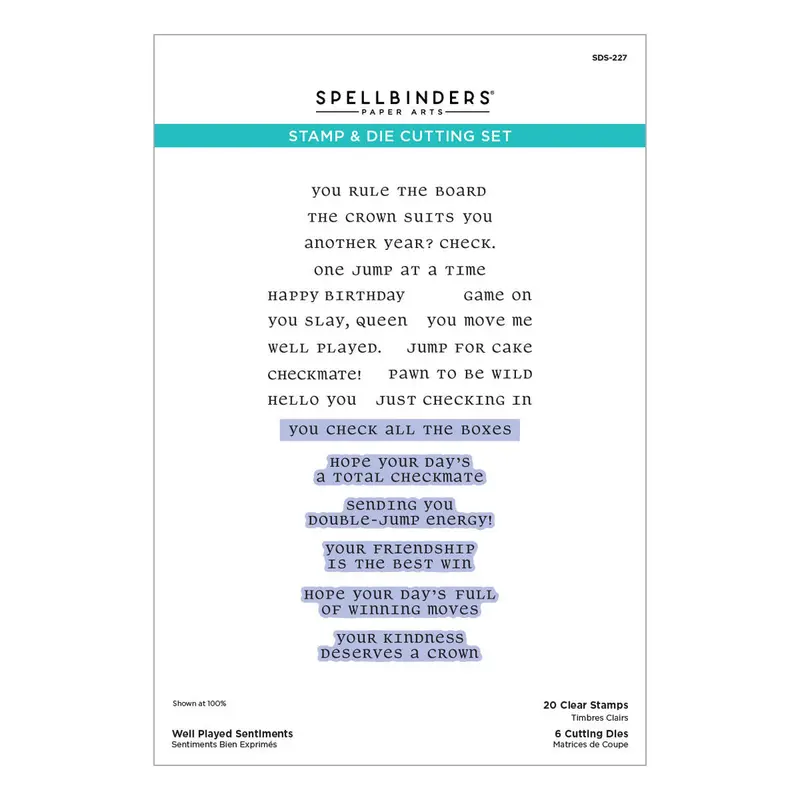 Spellbinders - Well Played Sentiments Clear Stamp & Die Set