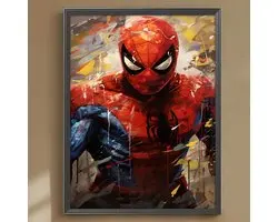 Spiderman - Held - Stoer - Verfspetters - Volledig - Ronde steentjes - 30x40cm