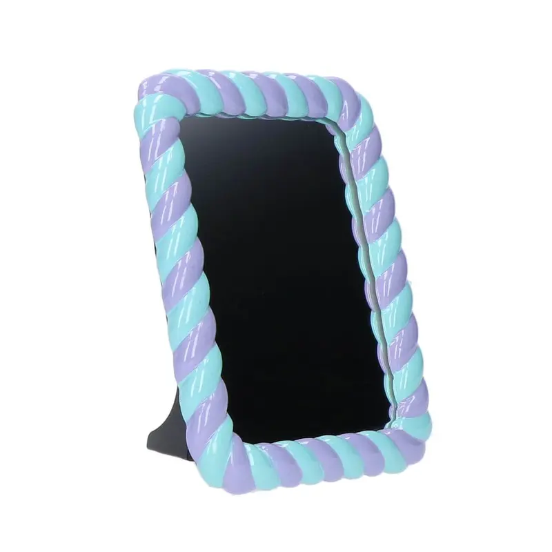 Spiegel plastic rechthoekig blauw/paars 17 x 21 cm