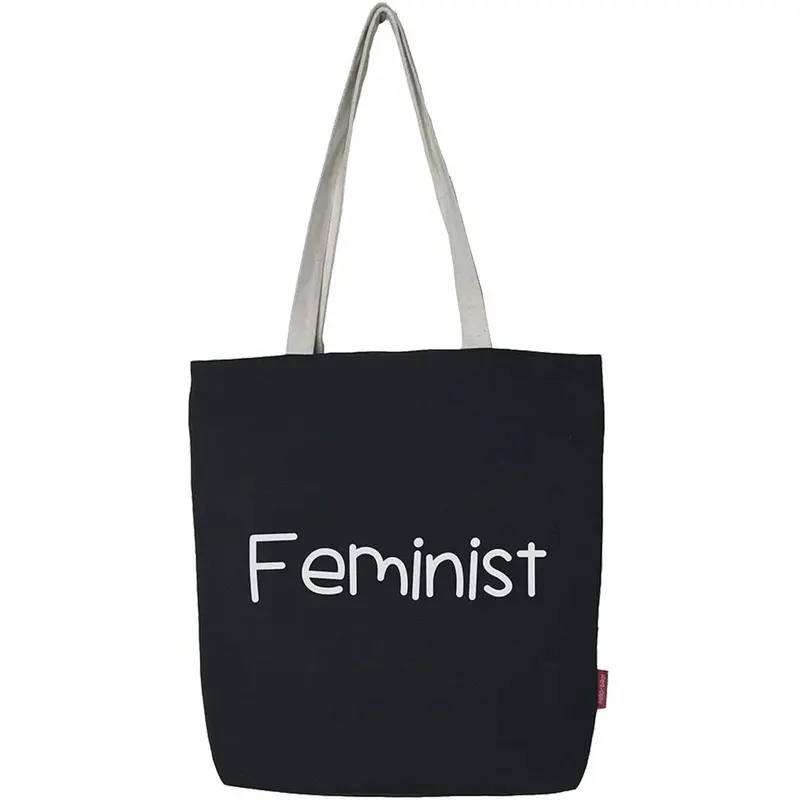 Stevige Boodschappentas Zwart "Feminist"