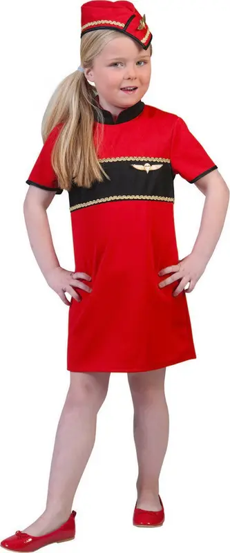 Stewardess rood (jurk+hoed) mt. 140