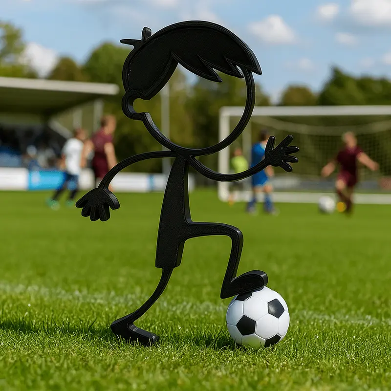 Stickyman Jongen Voetballer met voetbal op voetstuk