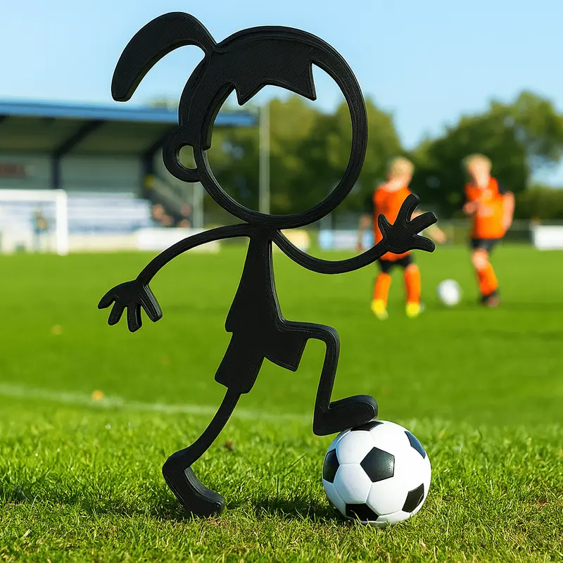 Stickyman Meisje Voetbalster met voetbal op voetstuk