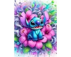 Stitch - Bloem - Vrolijk - Volledig - Ronde steentjes - 30x40cm