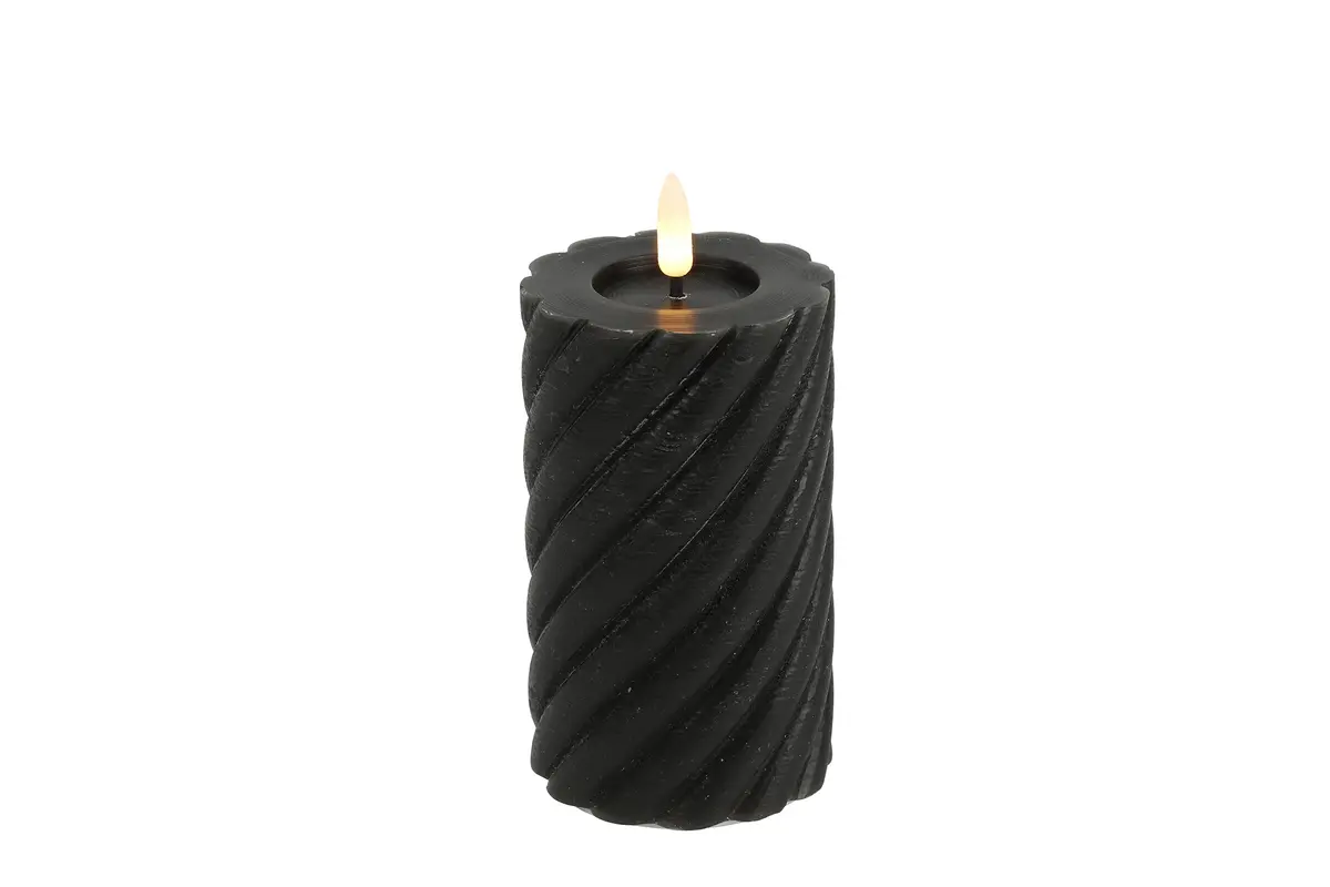 Stompkaars rustiek Ø7,5CM LED ro Twirly M zwart-L7,5B7,5H12,5CM