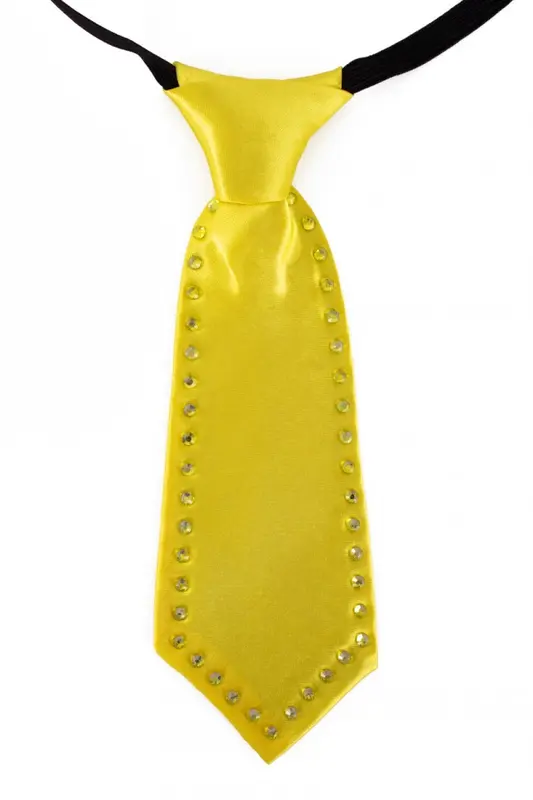 Stropdas mini fluor geel met diamantjes