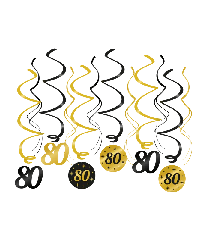 Swirls zwart/goud 80 jaar
