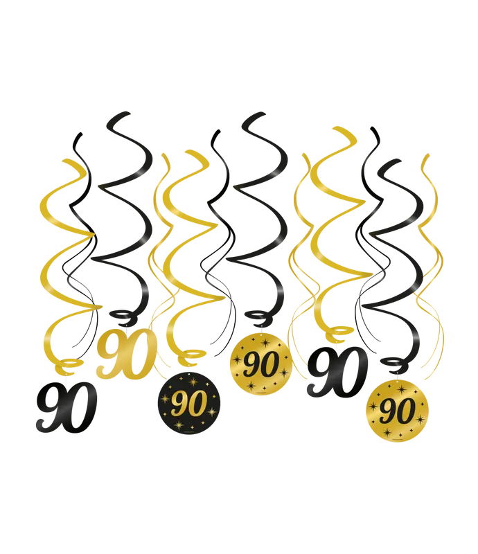 Swirls zwart/goud 90 jaar