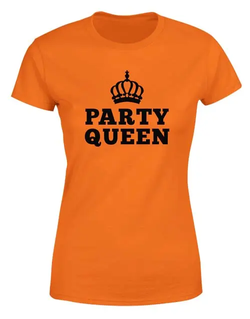T-shirt oranje Party Queen mt. S