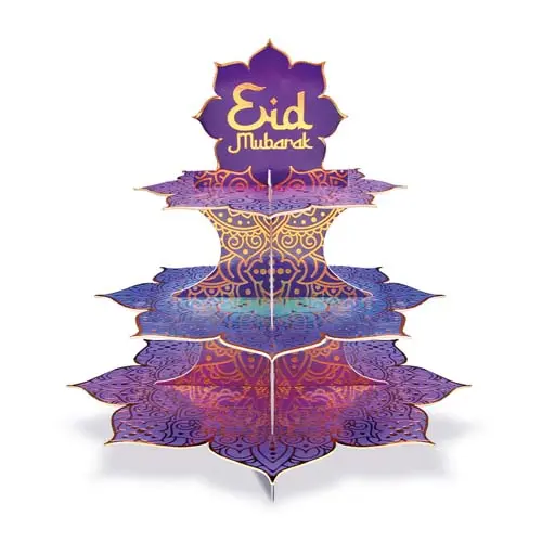 Taartstandaard 3 niveaus Eid Mubarak gekleurd