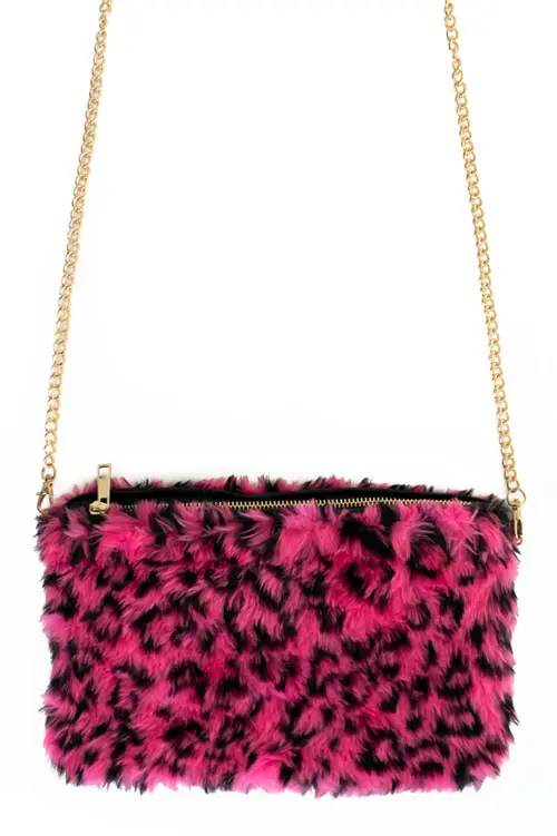 Tasje pluche panter roze