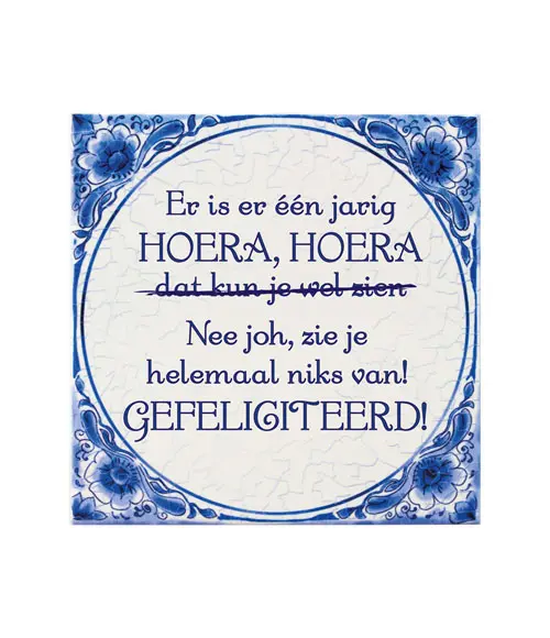 Tegel Delfts blauw - Er is er één jarig