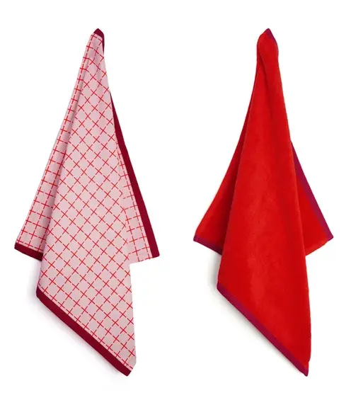 Theedoek en Handdoek Set Vivid Pink Orange