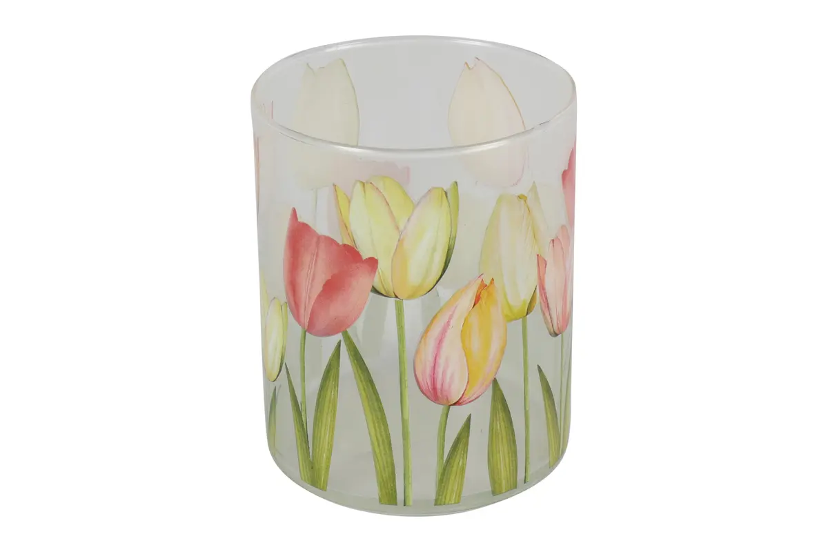 Theelichth m/tulpen ro Lieve M helder