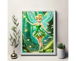 Tinkerbell - Elf - Fee - Vleugels - Bos - Volledig - Ronde steentjes -30x40cm