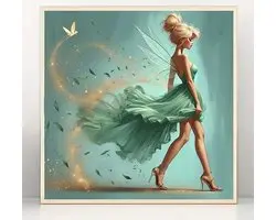 Tinkerbell - Elf - Vleugels - Volledig - Ronde steentjes - 30x30cm