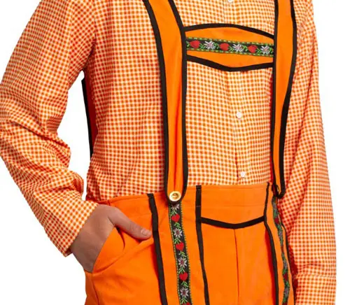 Tiroler blouse oranje/wit mt. M (korte mouw)