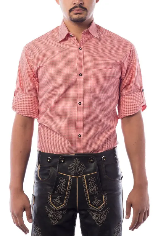 Tiroler blouse rood/wit mt. S (kleine ruit)