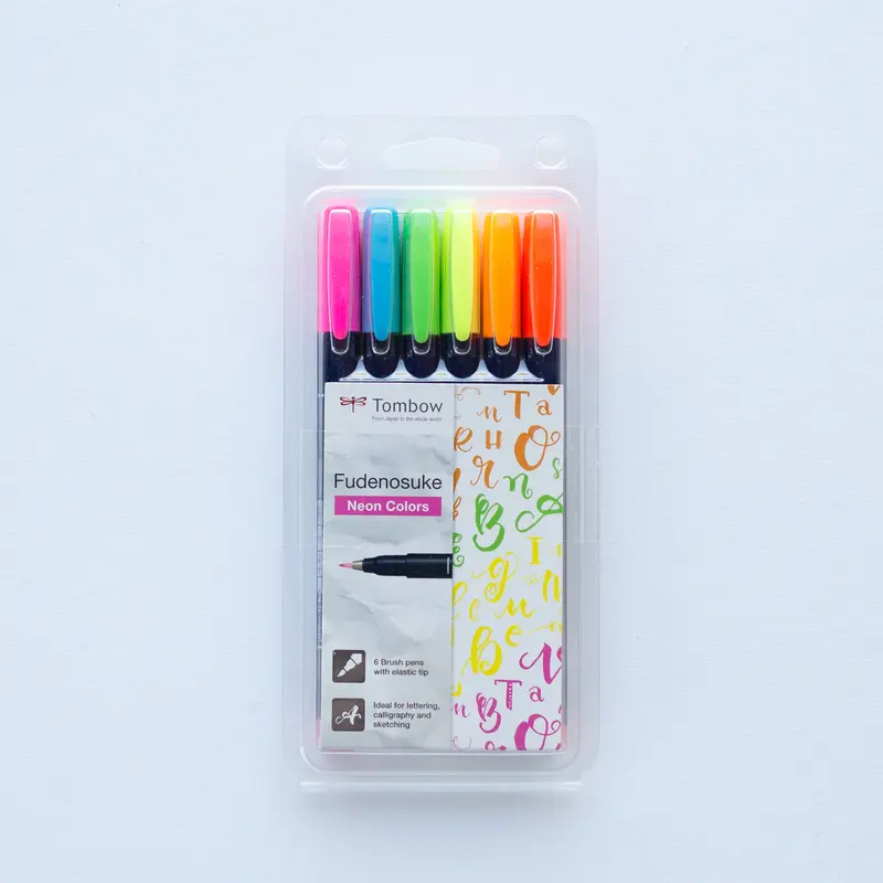 Tombow Fudenosuke Neon Colours Set van 6